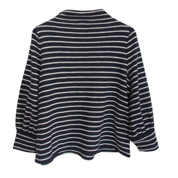 Madewell Gathered Sleeve Mockneck Top in Stripe XL Navy Blue White Puff Sleeve - Picture 2 of 9
